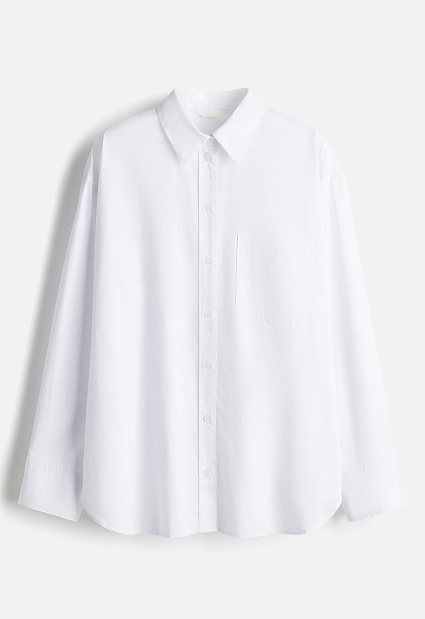 H&M - Oversized cotton poplin shirt - white