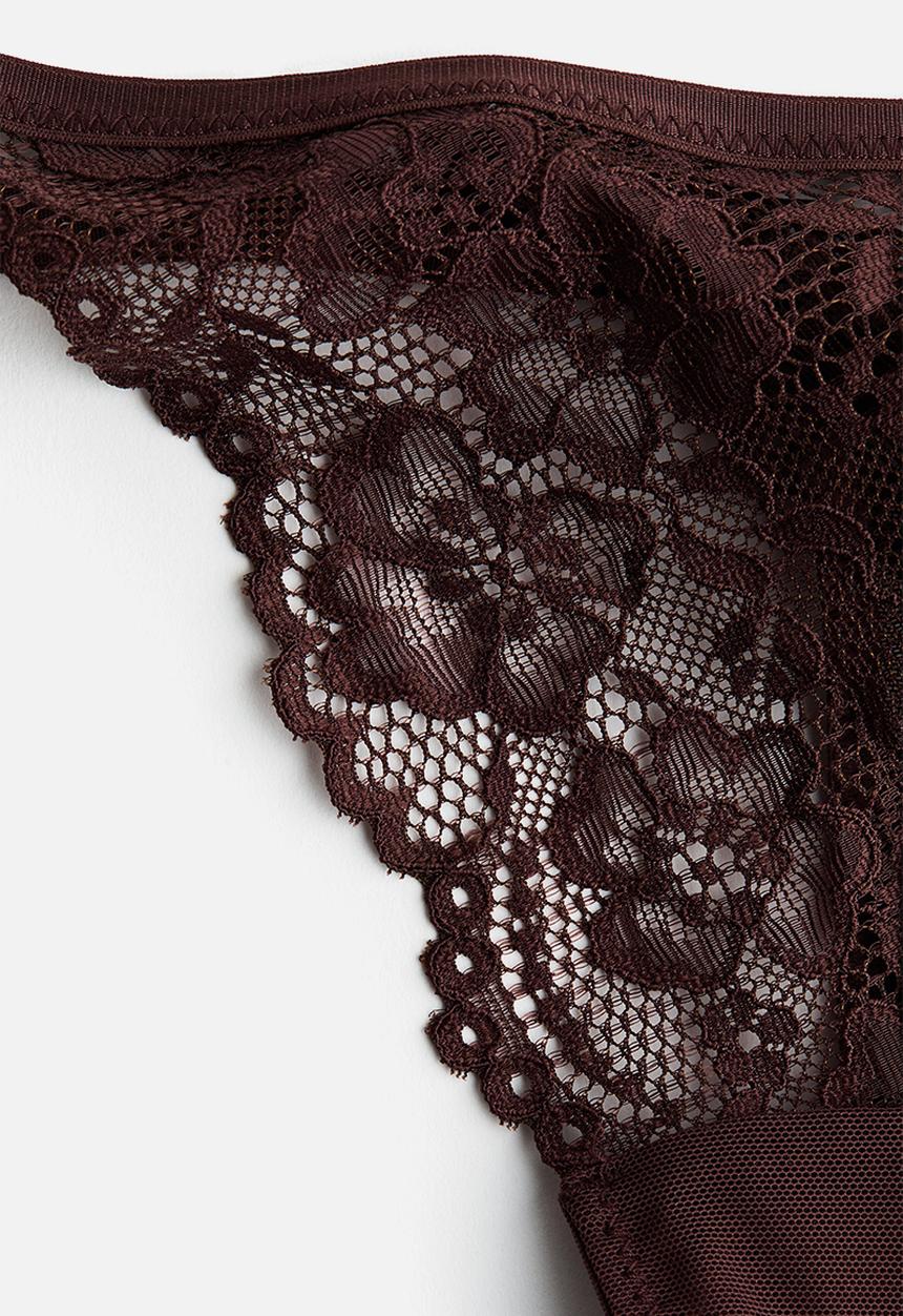 H&M - 3-pack lace tanga thong briefs - brown