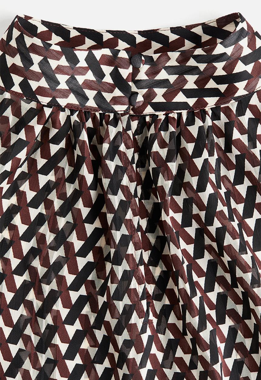 H&M - Stand-collar blouse - dark brown patterned