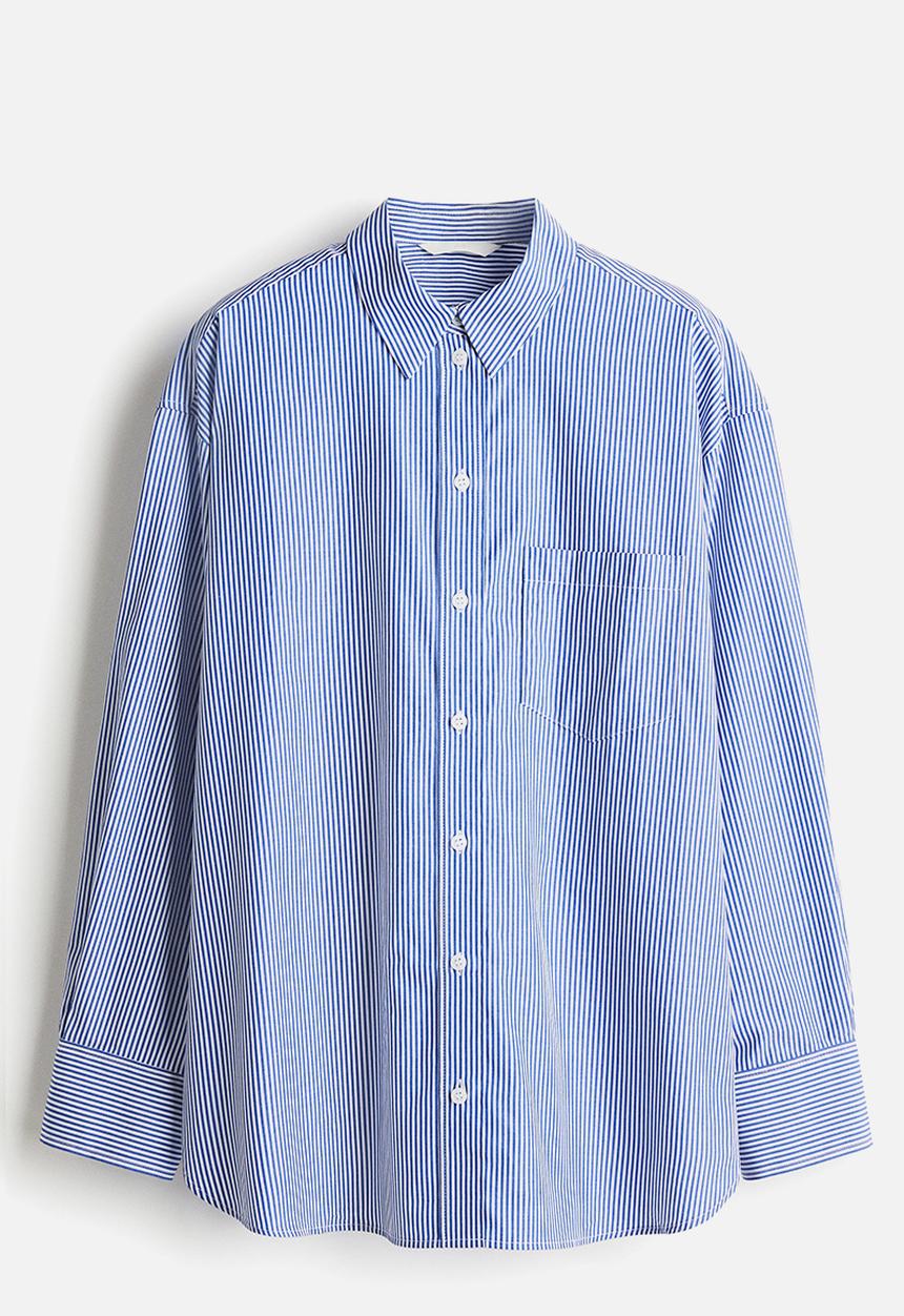 H&M - Oversized cotton poplin shirt - blue & white striped