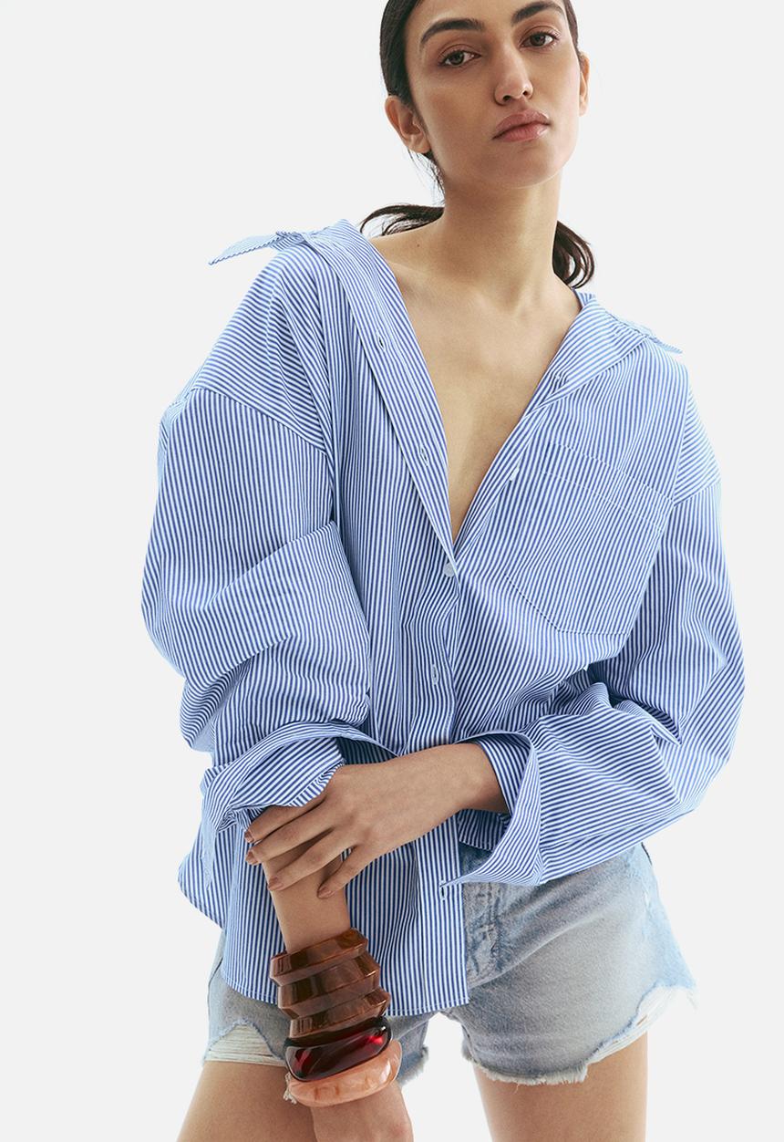 H&M - Oversized cotton poplin shirt - blue & white striped