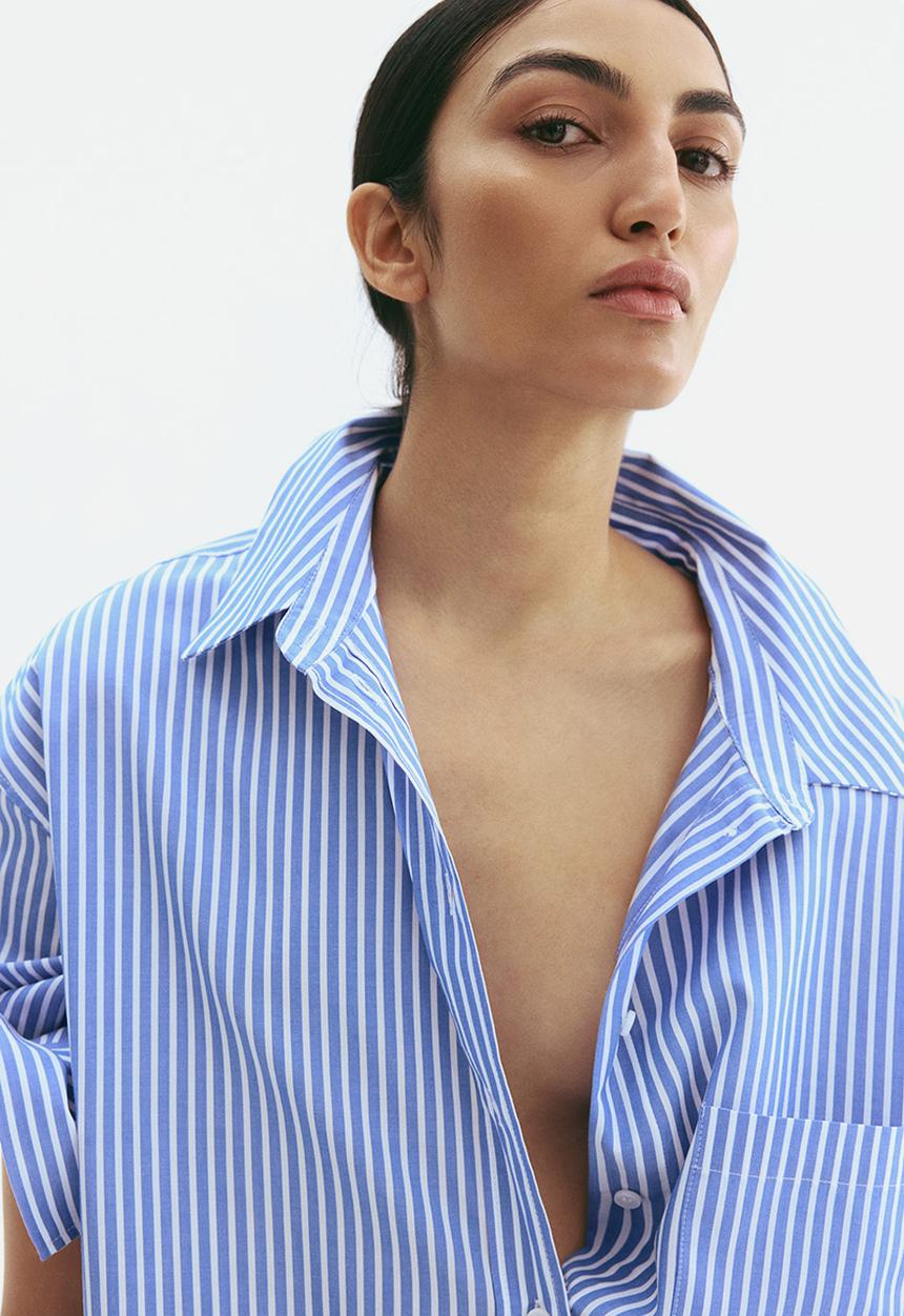 H&M - Oversized cotton poplin shirt - blue & white striped