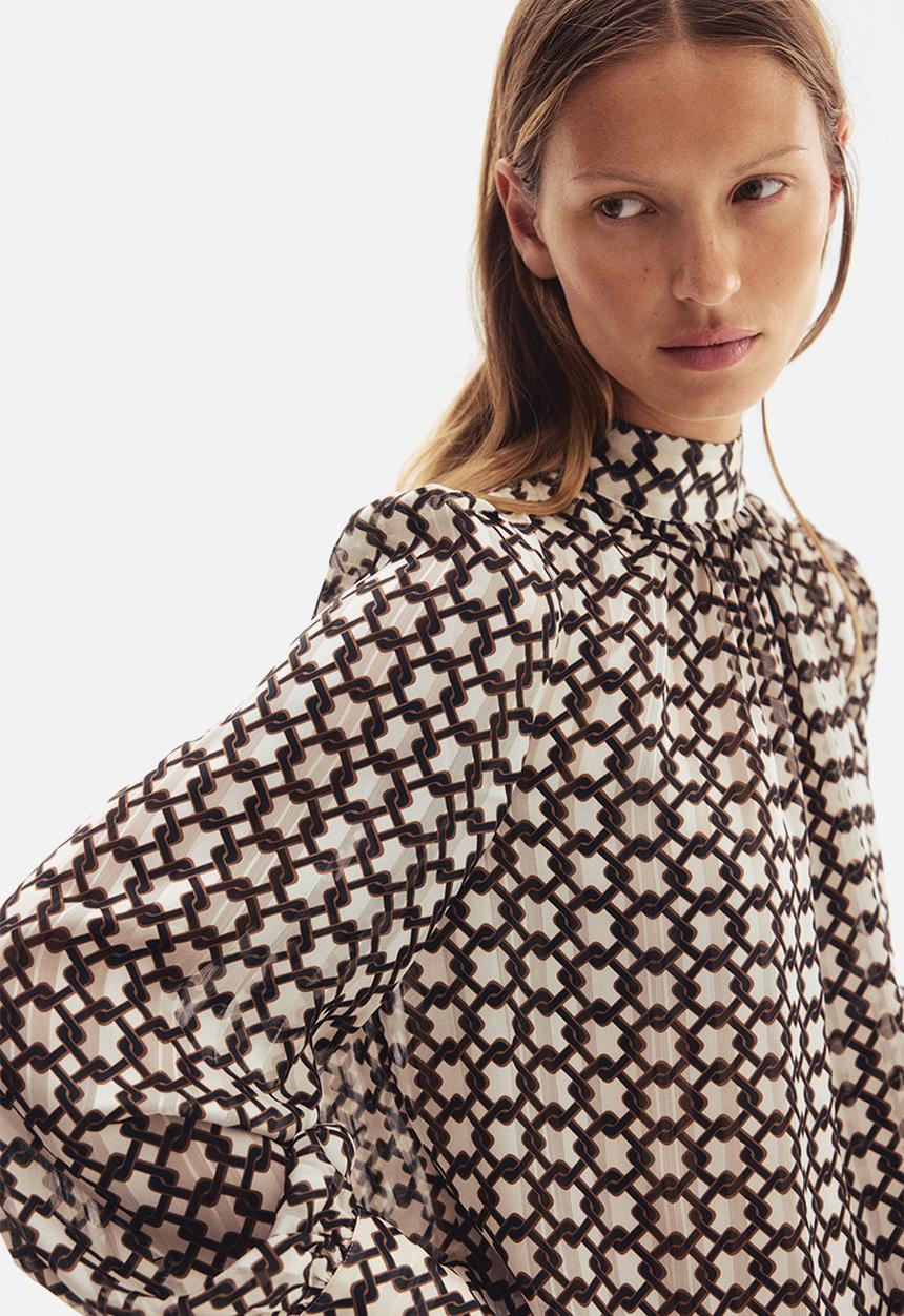 H&M - Stand-collar blouse - brown patterned