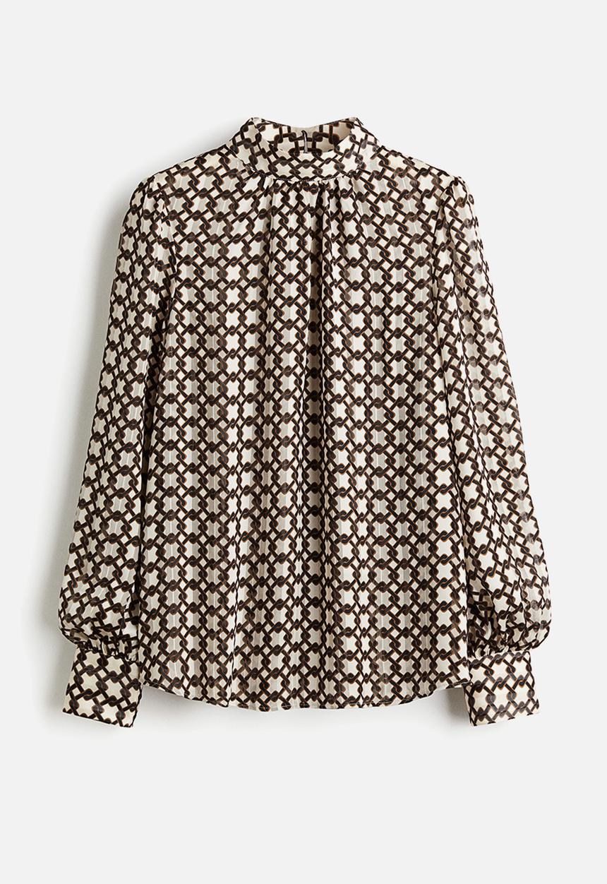 H&M - Stand-collar blouse - brown patterned