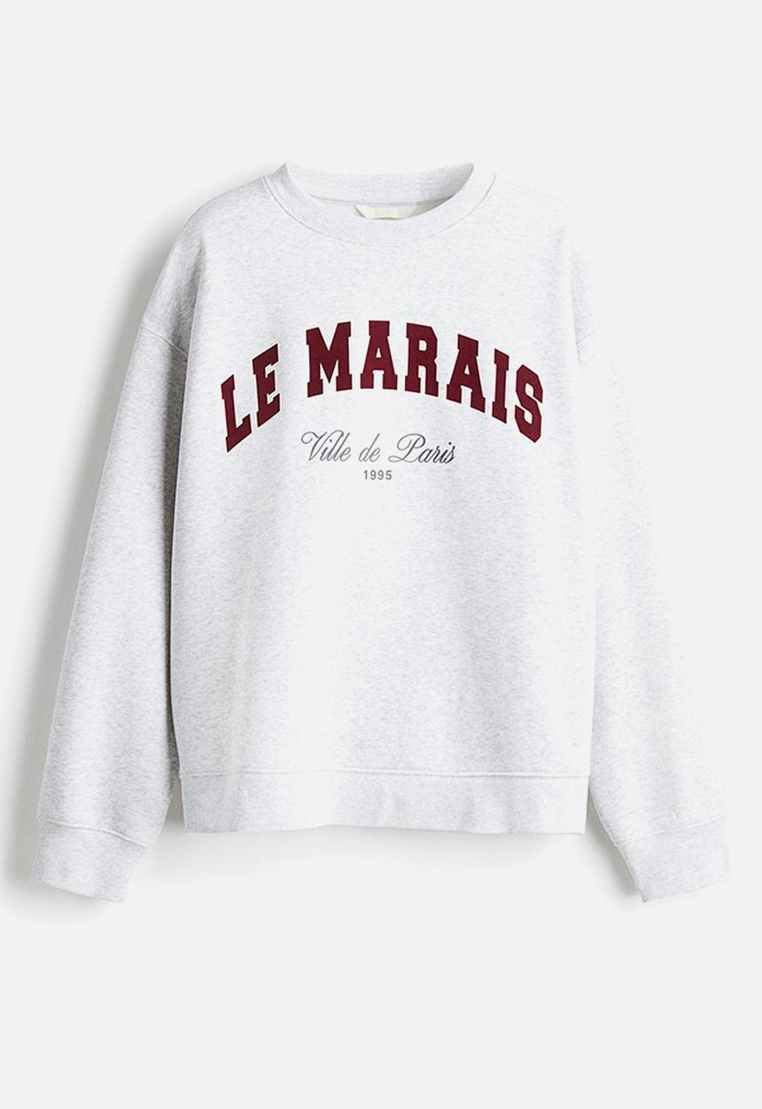 H&M - Text-motif sweatshirt - light grey marl/le marais 