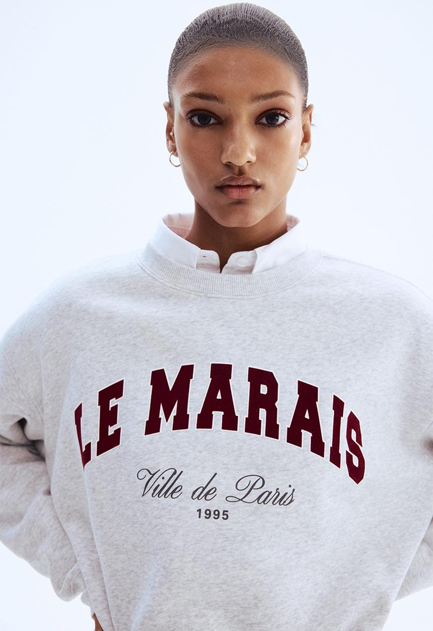 H&M - Text-motif sweatshirt - light grey marl/le marais 