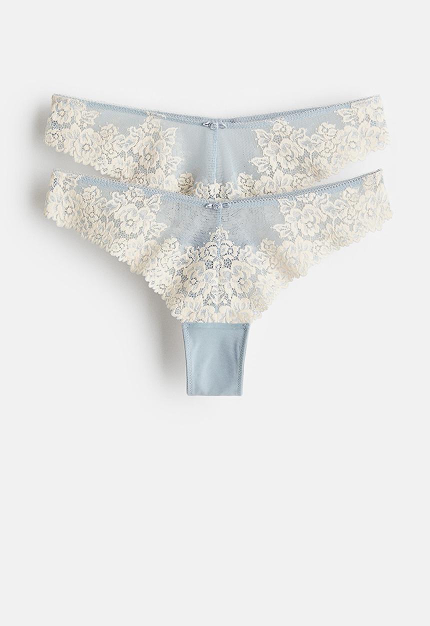 H&M - 2-Pack lace brazilian briefs - light blue & cream