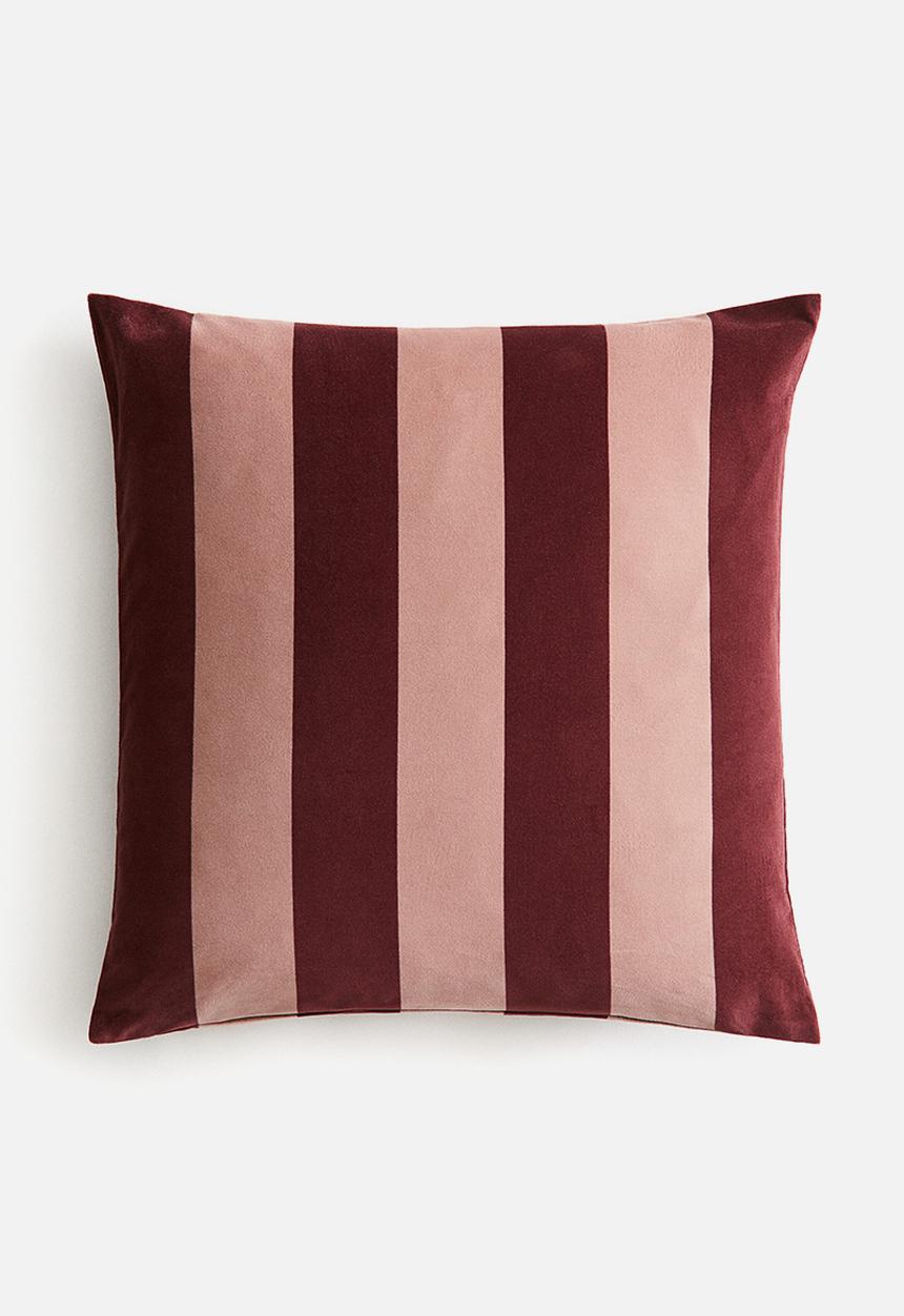H&M - Striped velvet cushion cover - dusty pink/striped