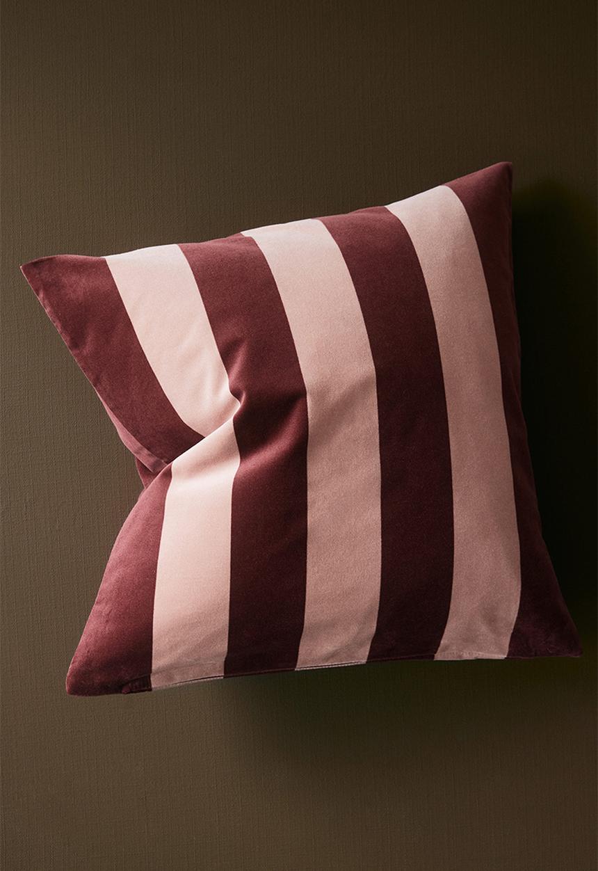 H&M - Striped velvet cushion cover - dusty pink/striped