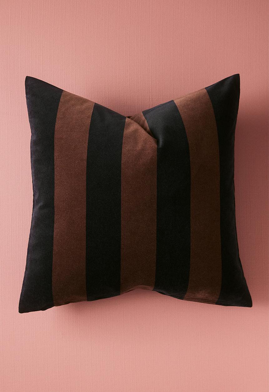 H&M - Striped velvet cushion cover - black/striped