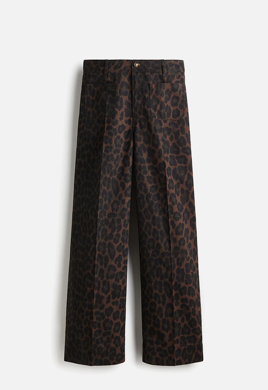 H&M - Wide high jeans - dark brown leopard print