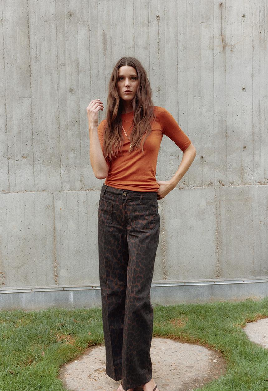 H&M - Wide high jeans - dark brown leopard print