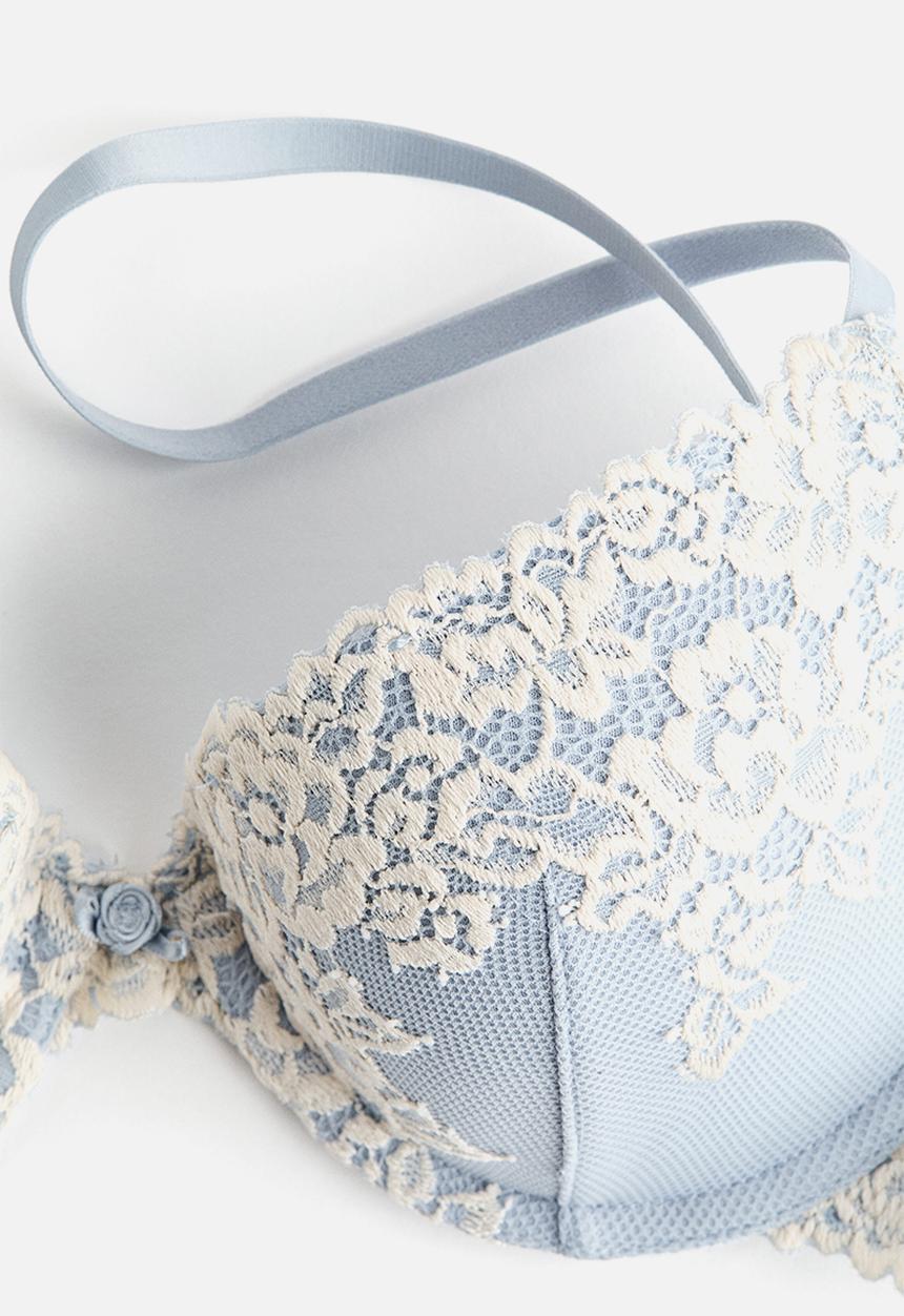 H&M - Lace push-up bra - light blue & cream
