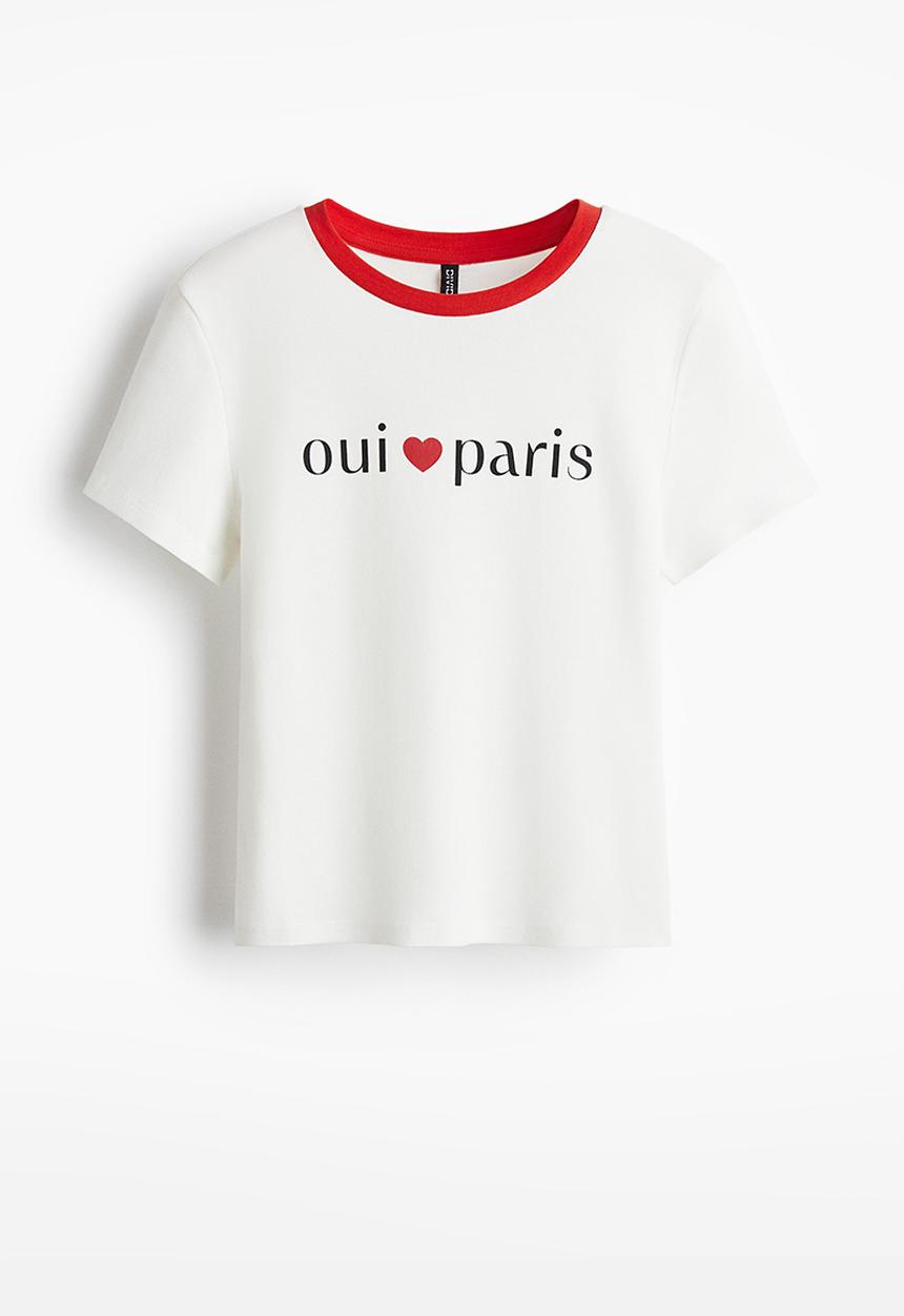 H&M - Cotton T-shirt - white/paris