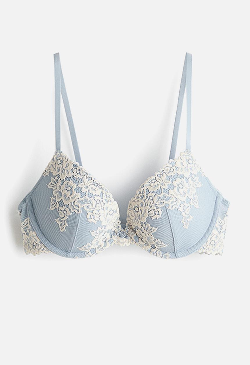 H&M - Lace push-up bra - light blue & cream