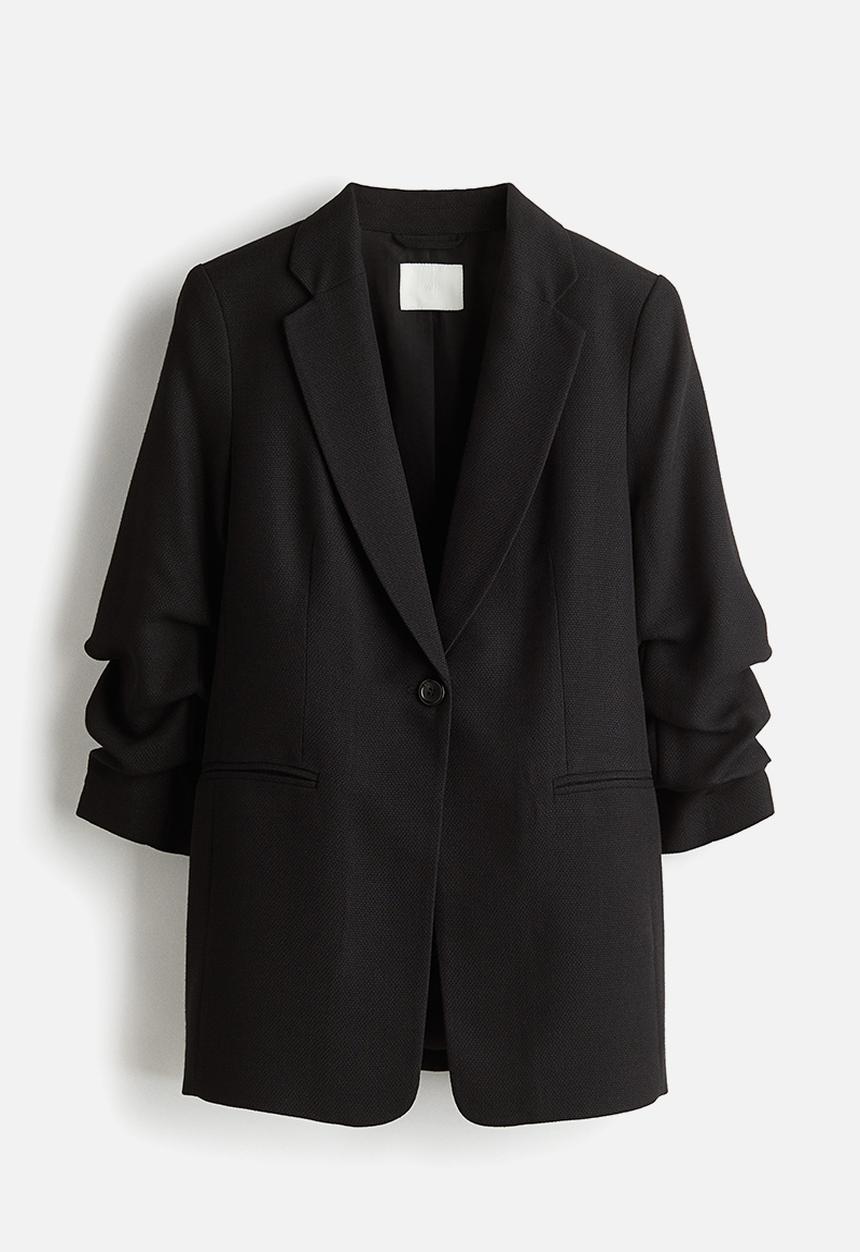 H&M - Gathered-sleeve blazer - black