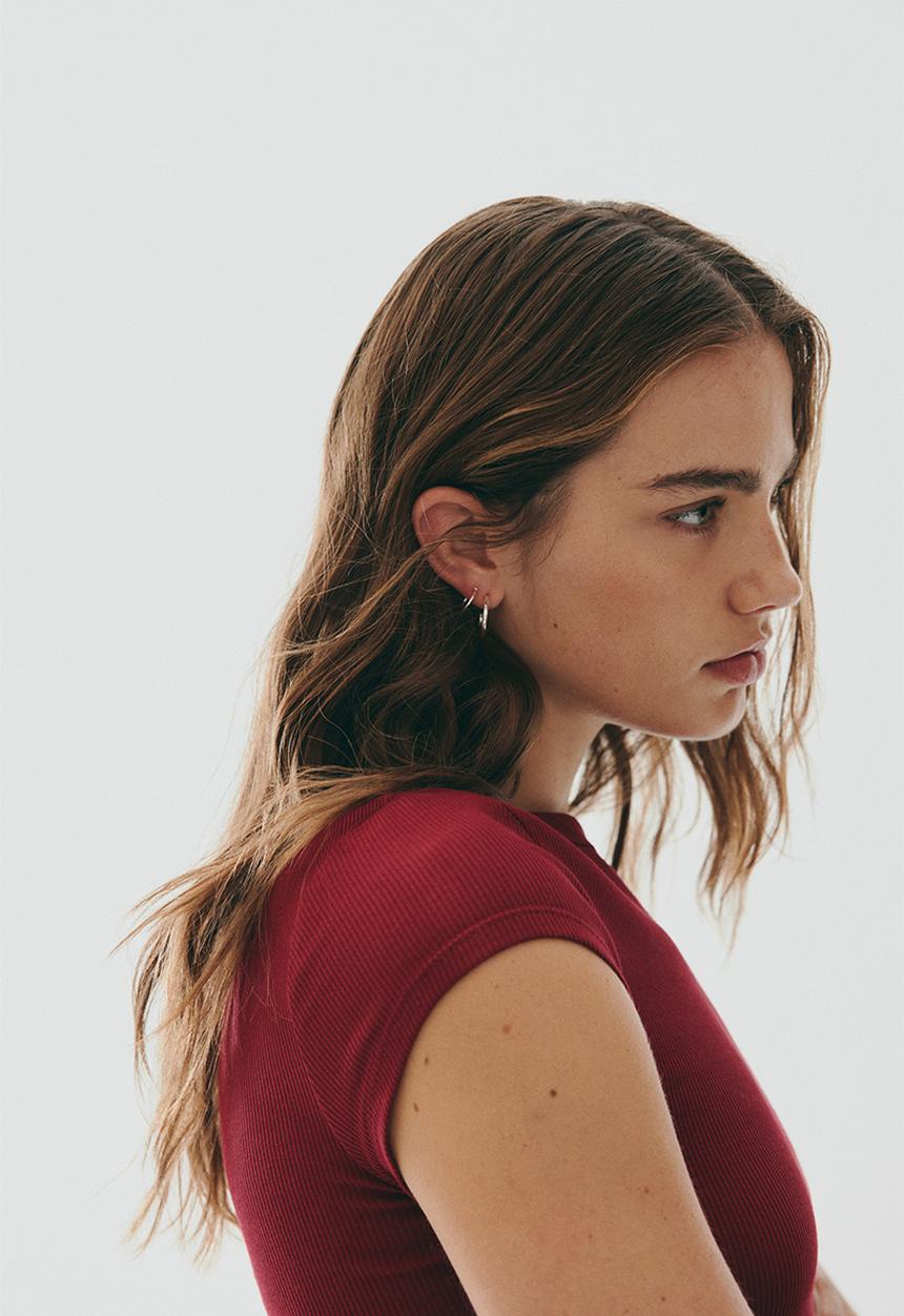 H&M - Ribbed boat-neck top - dark red 
