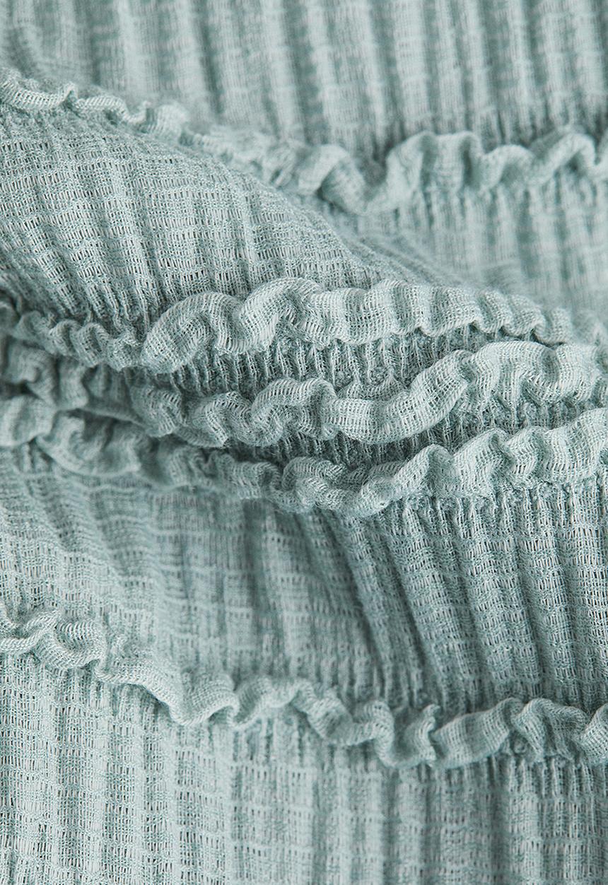 H&M - Frill-trimmed peplum top - dusty turquoise 