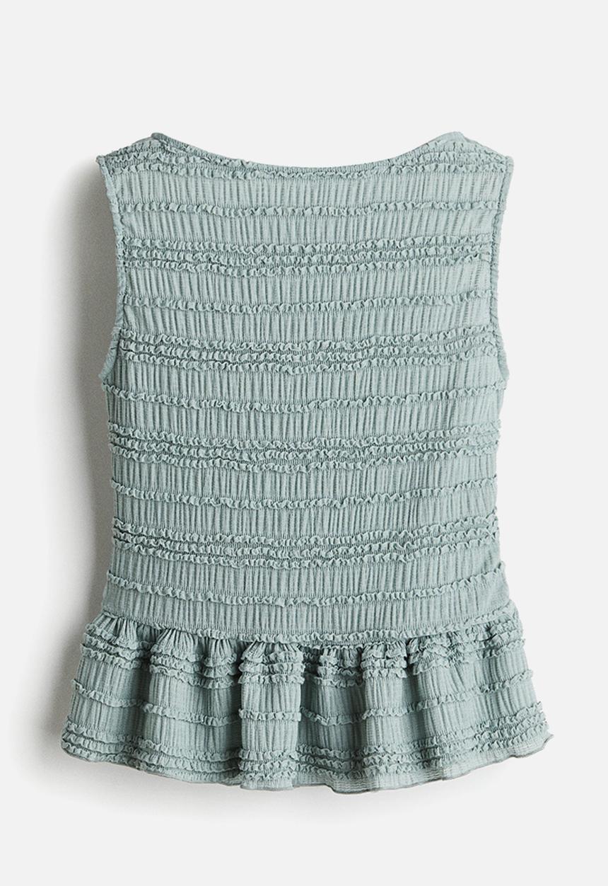 H&M - Frill-trimmed peplum top - dusty turquoise 
