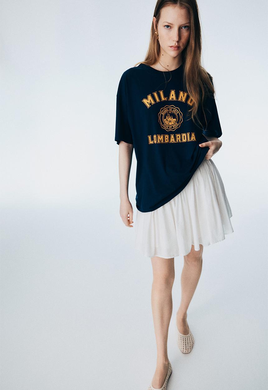H&M - Oversized printed T-shirt - navy blue/milano