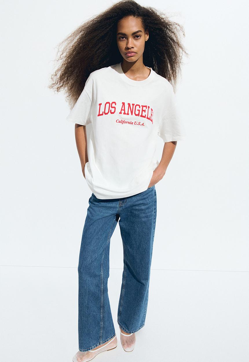 H&M - Oversized printed T-shirt - white/los angeles