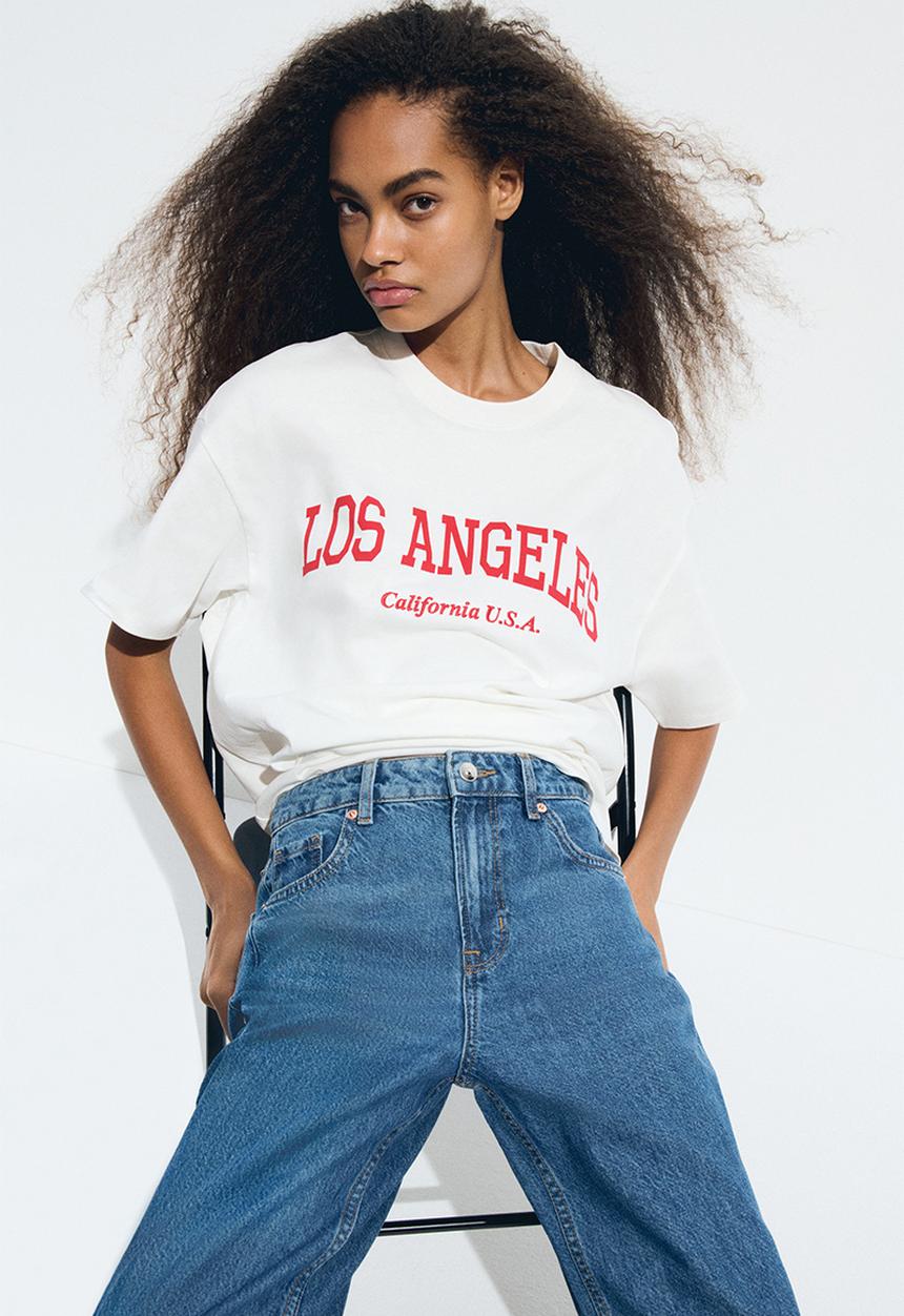 H&M - Oversized printed T-shirt - white/los angeles