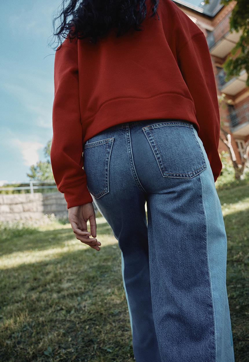 H&M - Two-toned wide ultra high jeans - denim blue colour block