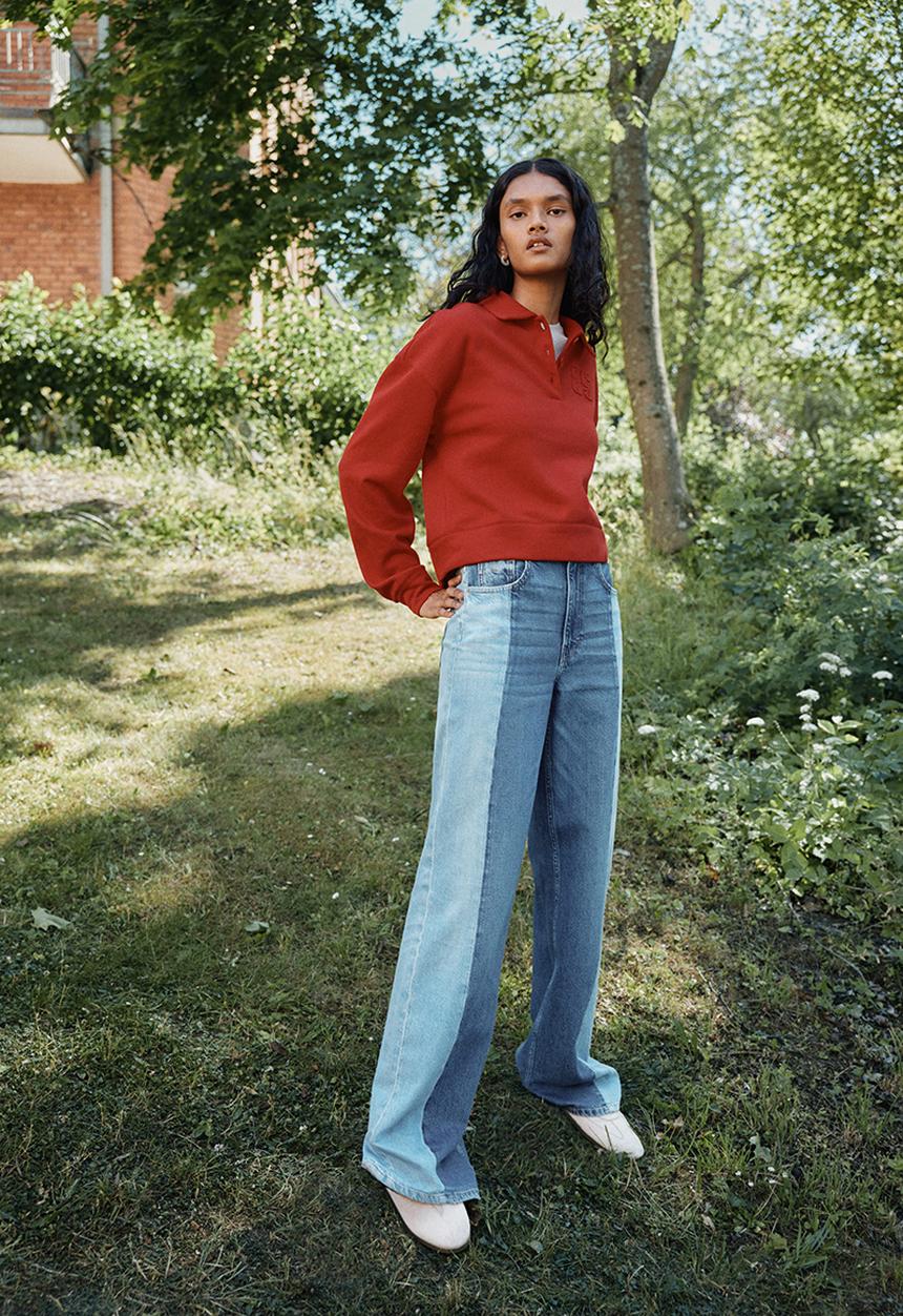 H&M - Two-toned wide ultra high jeans - denim blue colour block