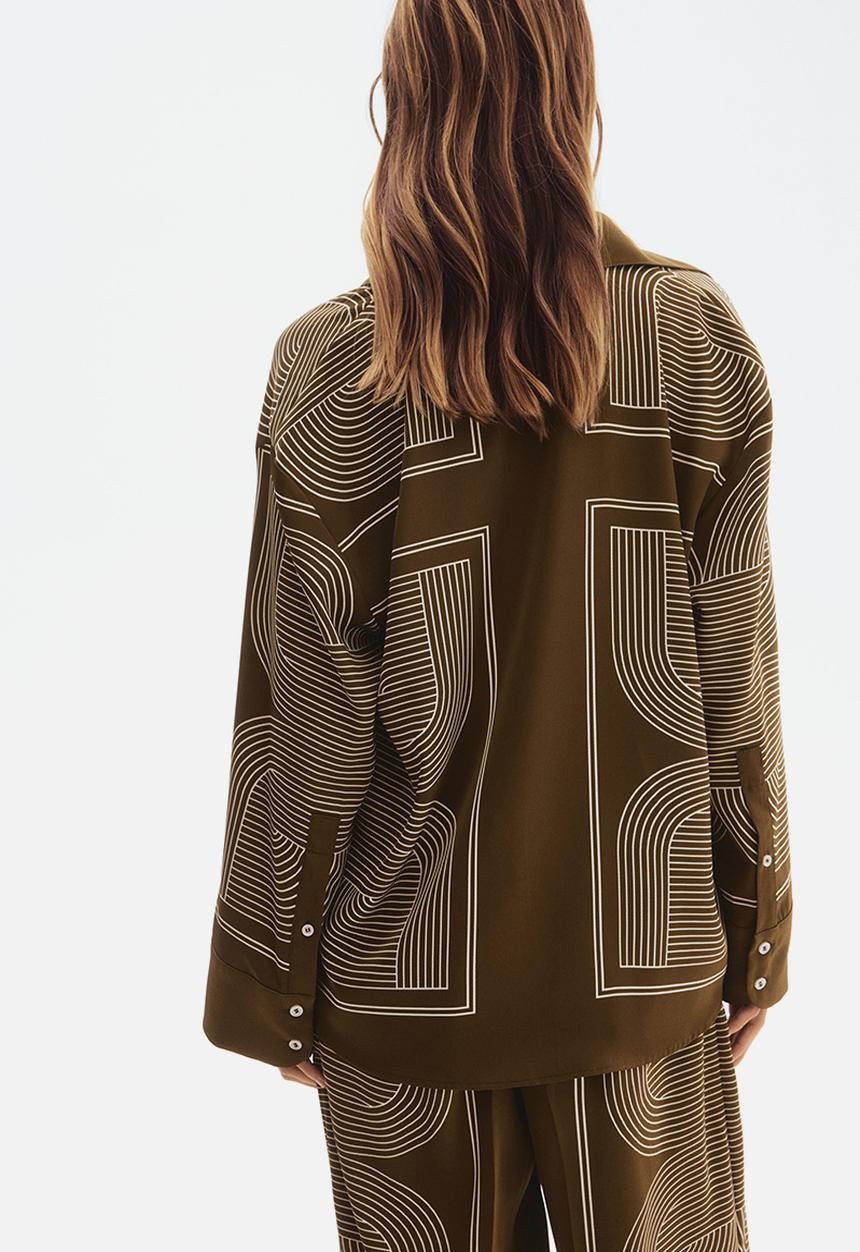 H&M - Oversized twill shirt - dark khaki green patterned 