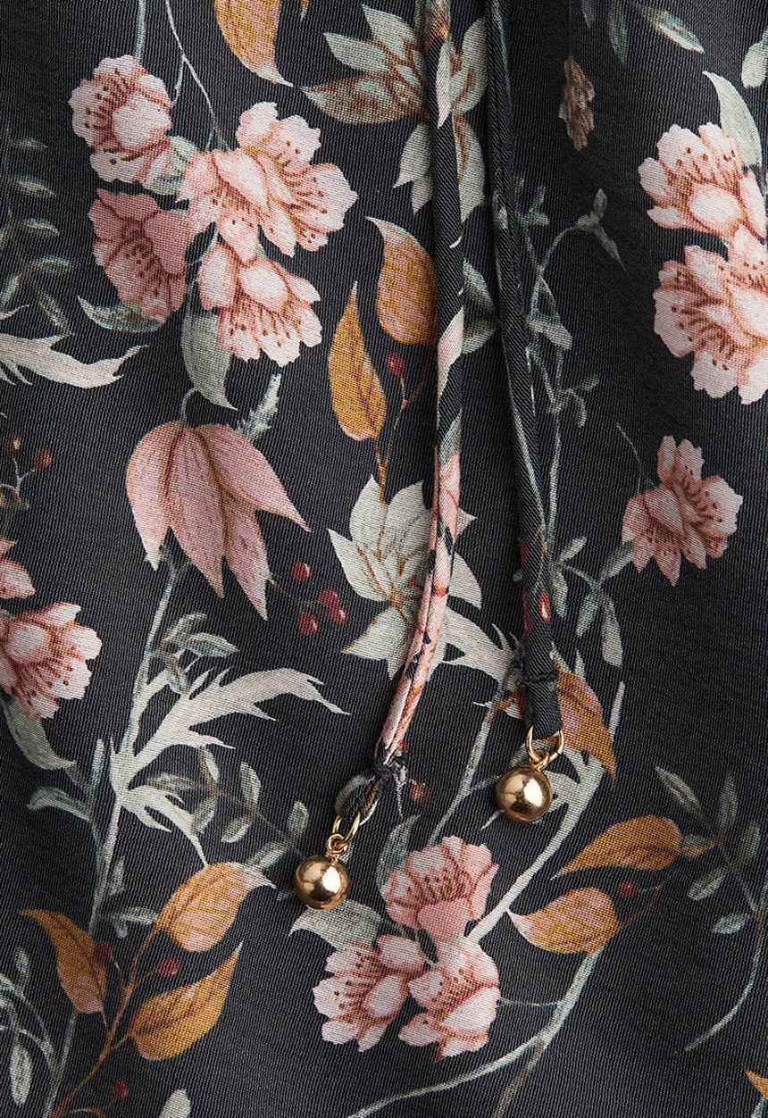H&M - Oversized tie-belt dress - black floral 