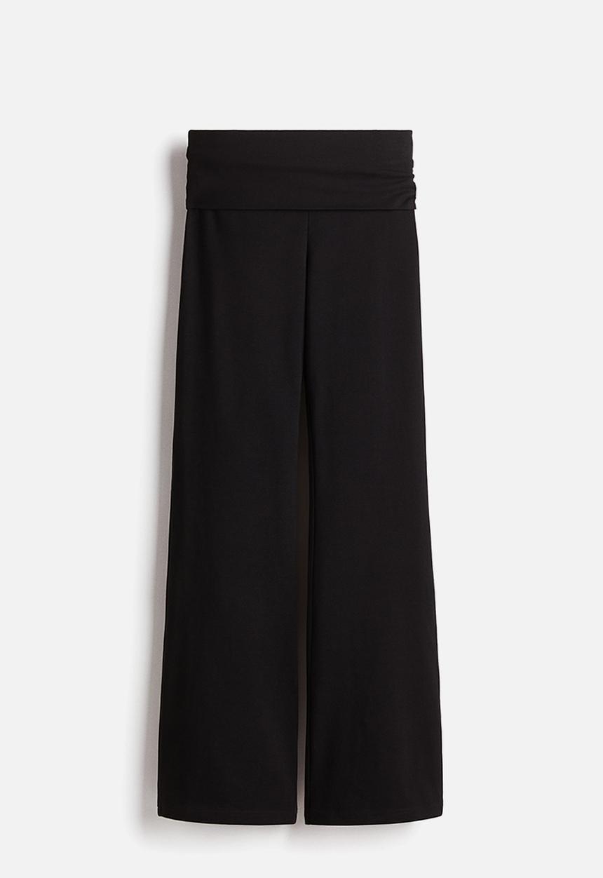 H&M - Foldover-waist cotton trousers - black