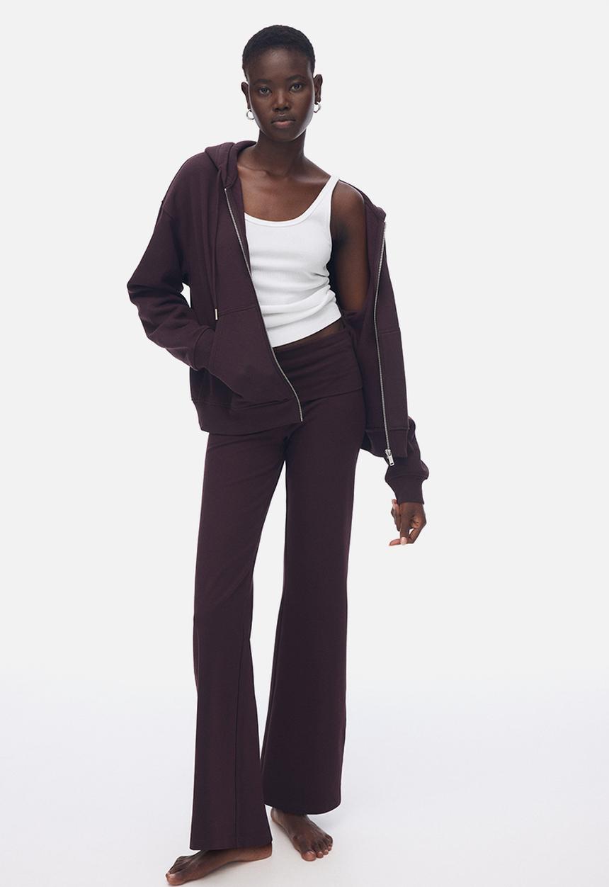 H&M - Foldover-waist cotton trousers - burgundy