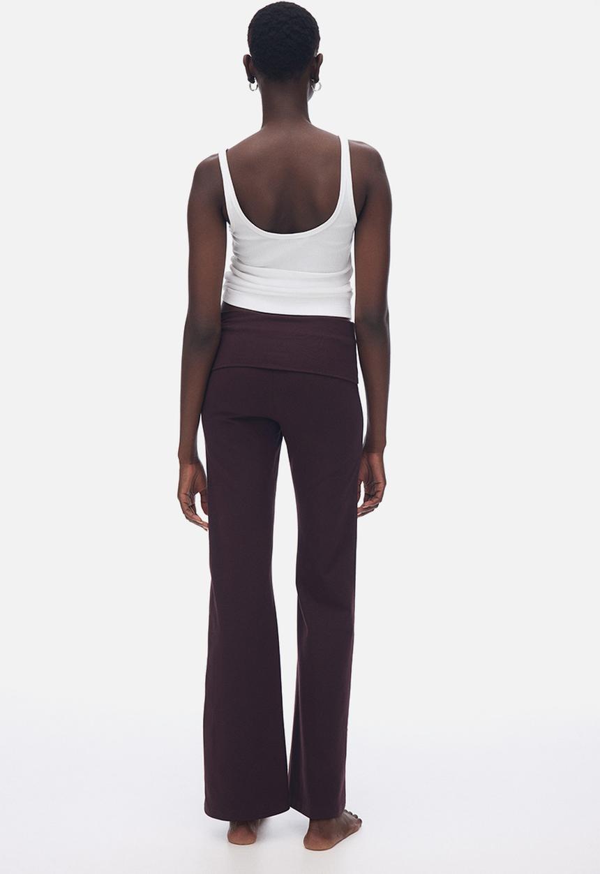 H&M - Foldover-waist cotton trousers - burgundy