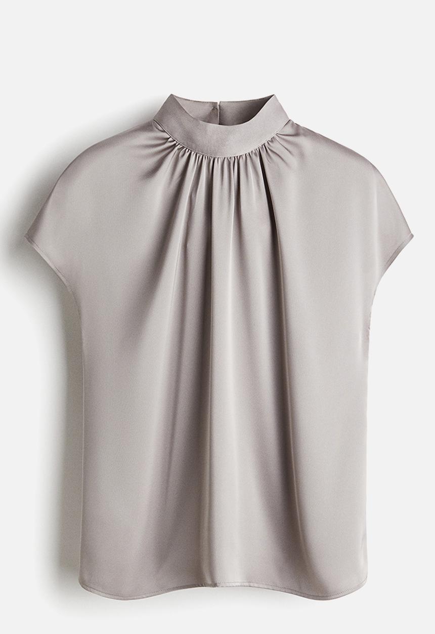 H&M - Stand-collar satin blouse - light grey