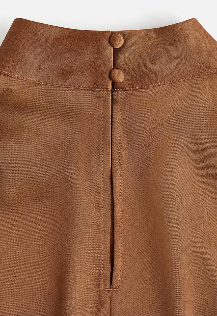 H&M - Stand-collar satin blouse - brown