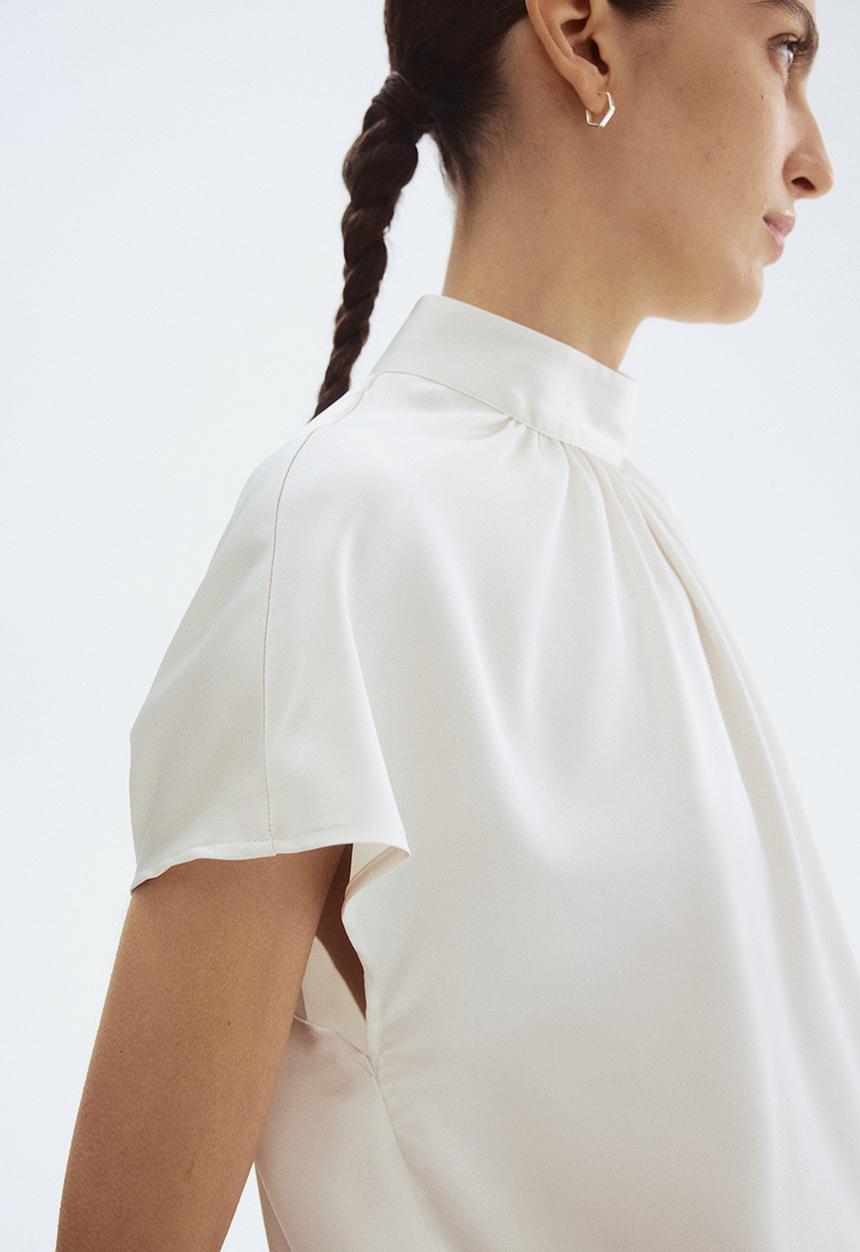 H&M - Stand-collar satin blouse - white