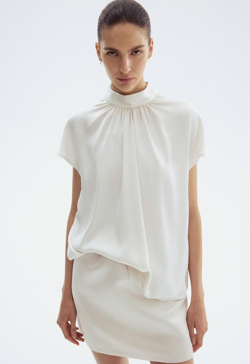 H&M - Stand-collar satin blouse - white