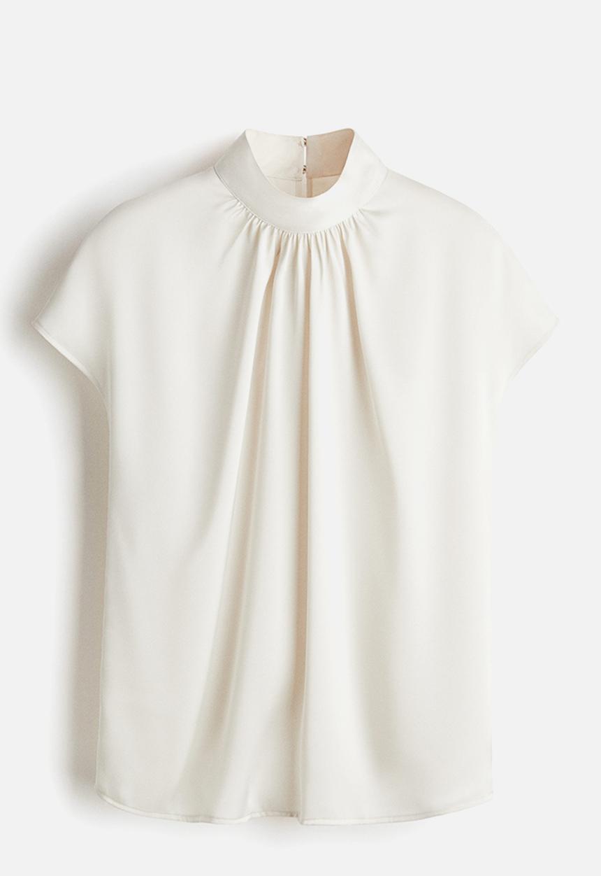 H&M - Stand-collar satin blouse - white