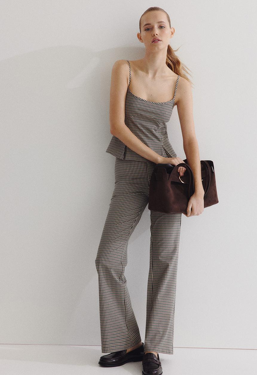 H&M - Flared trousers - beige checked