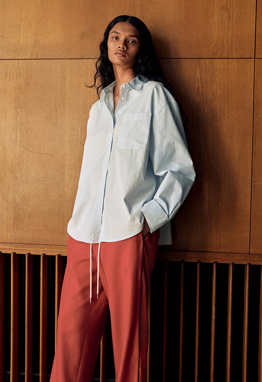 H&M - Oversized cotton shirt -light blue/striped 
