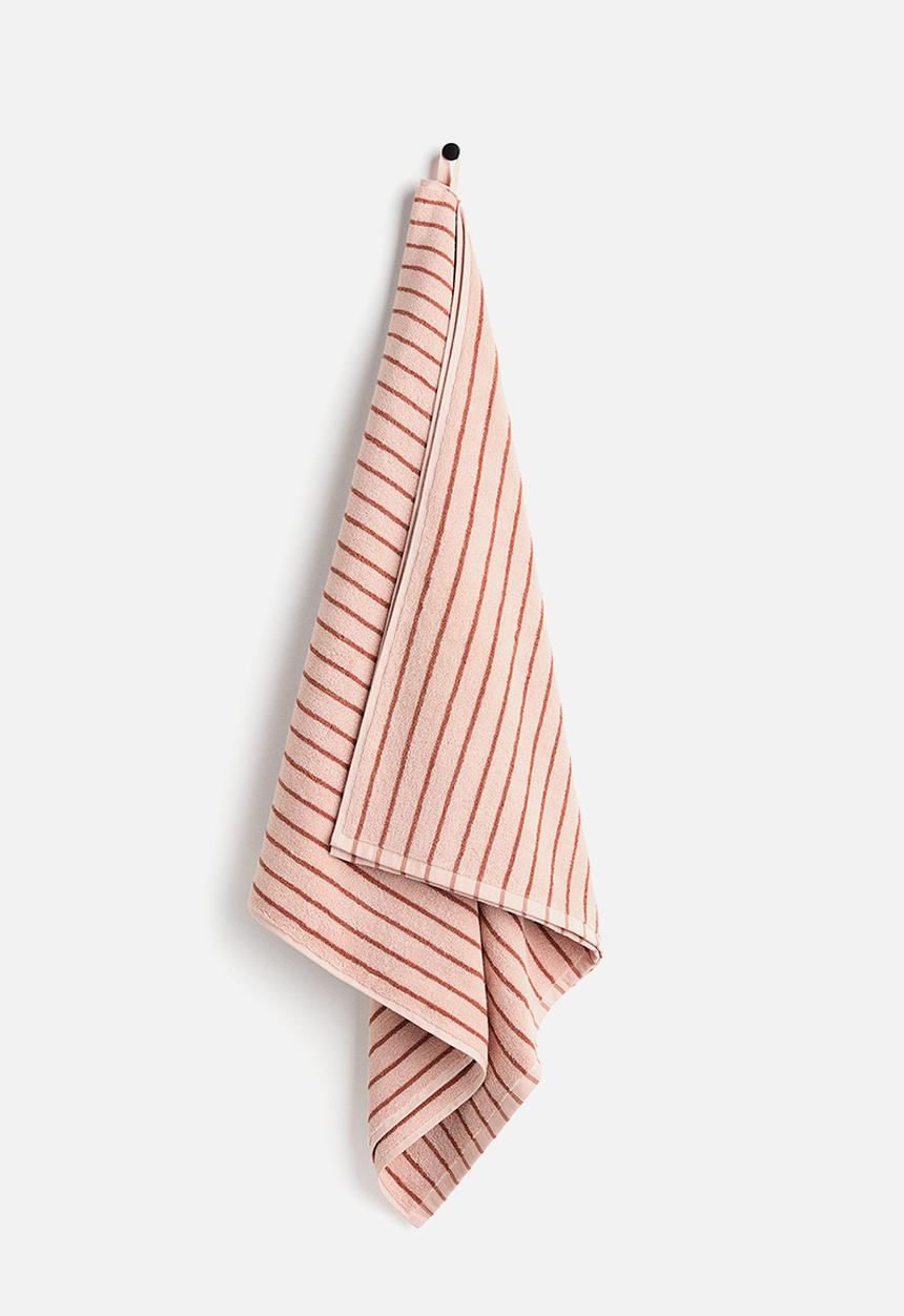 H&M - Striped bath towel - light pink terracotta striped 