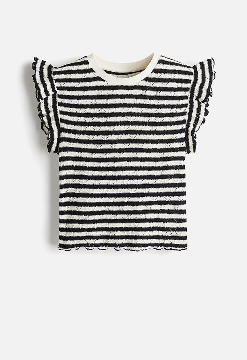 H&M - Flutter-sleeved top - white & black striped