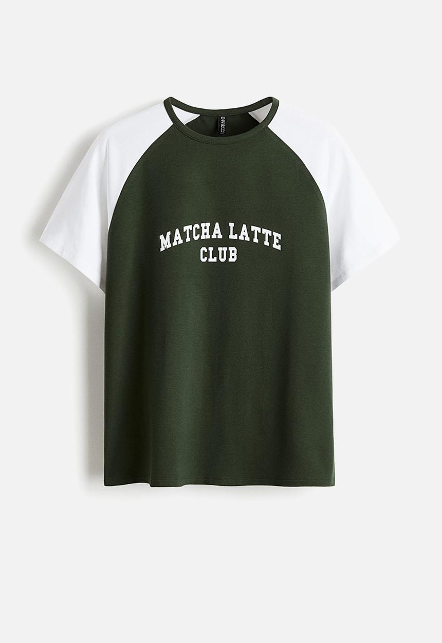 H&M - T-shirt - dark green matcha latte