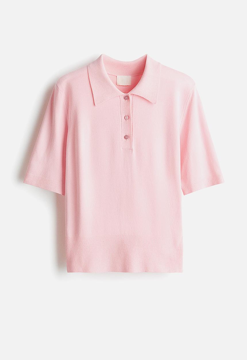 H&M - Fine-knit polo shirt - light pink