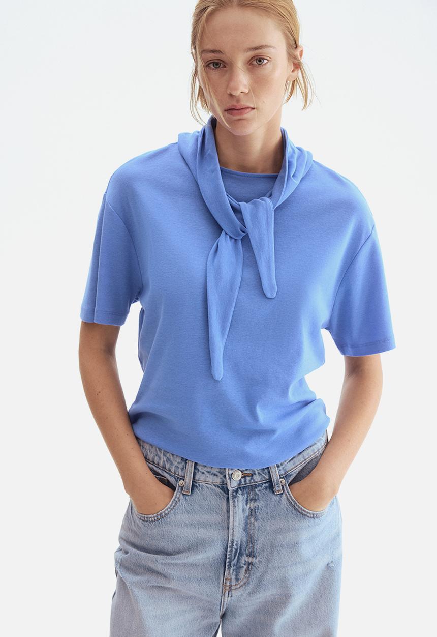 Scarf-collar top - blue - 1303393003