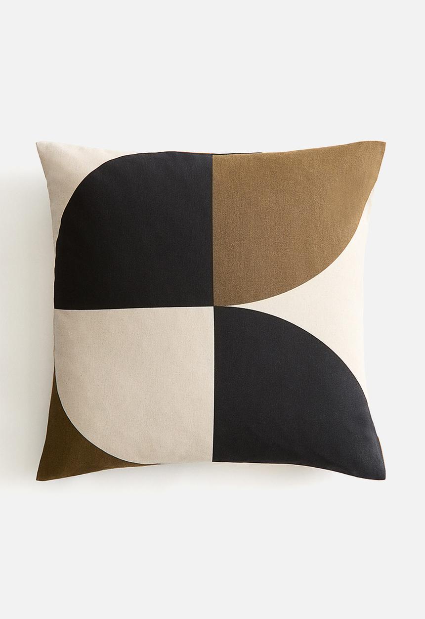 H&M - Patterned cushion cover -  khaki green & colour block