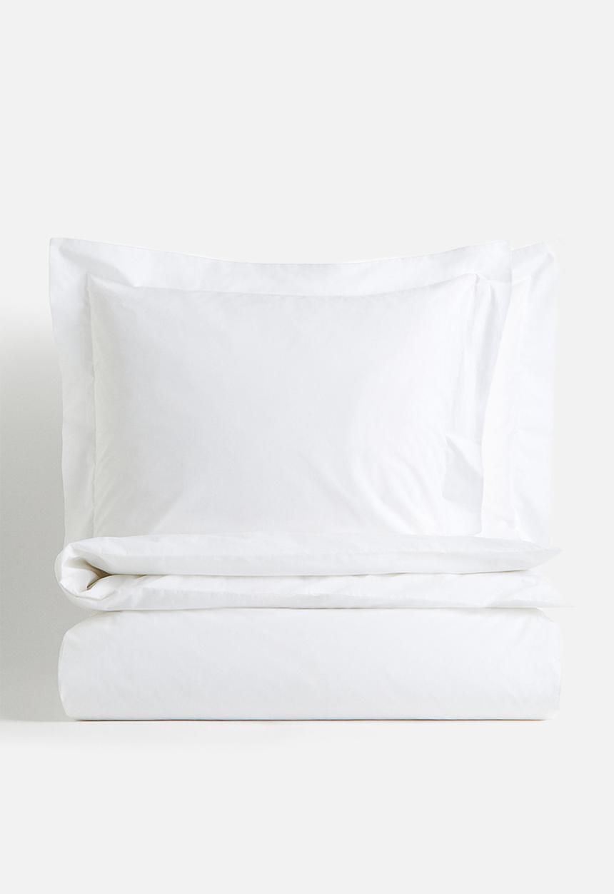 H&M - Double/king cotton percale duvet cover set - white