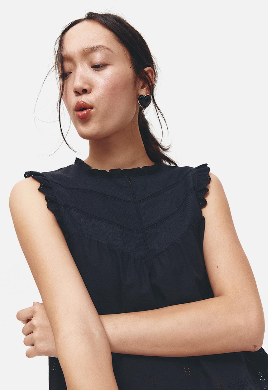 H&M - Frill-trimmed vest top - black