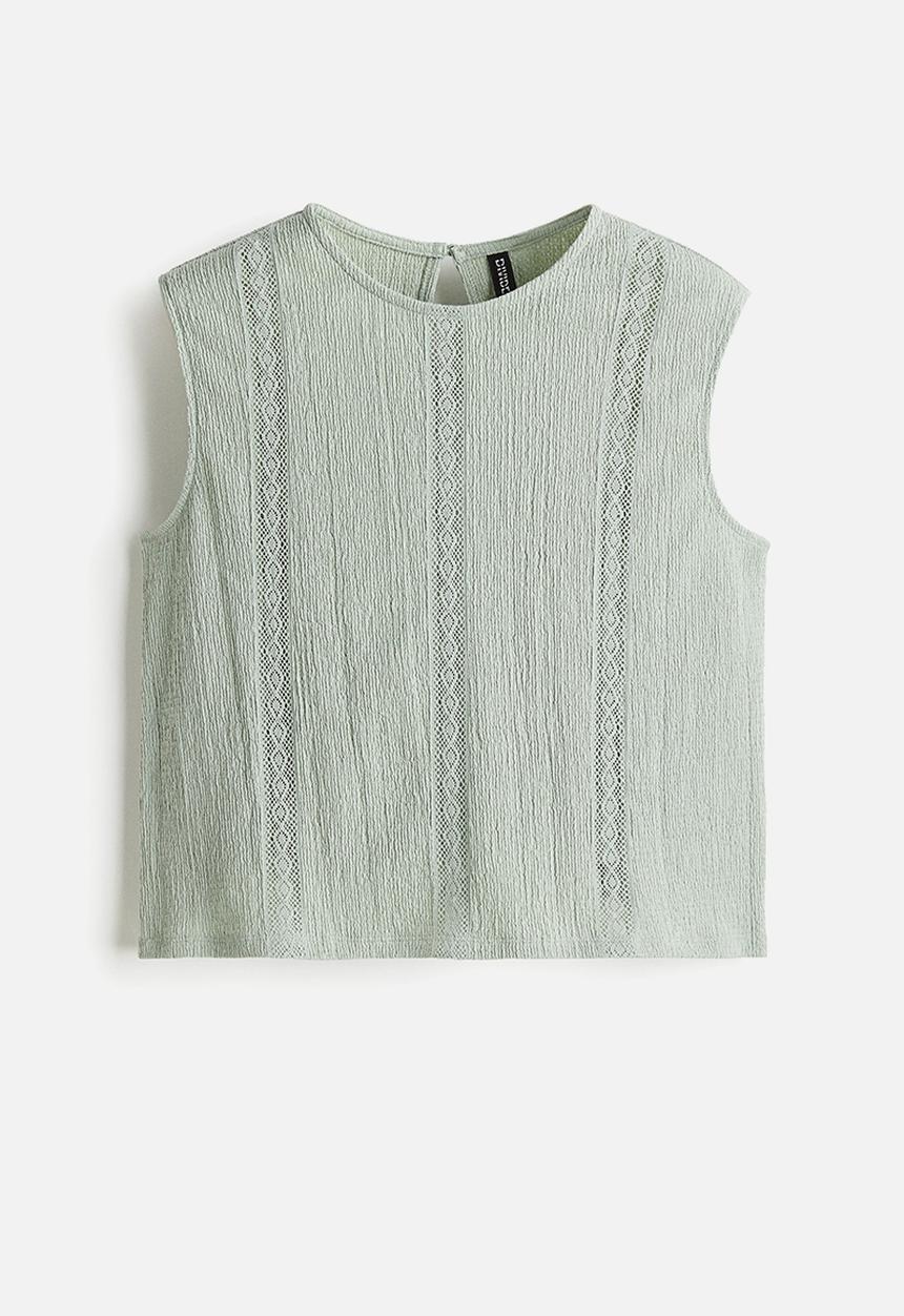 H&M - Crinkled lace-detail blouse - light green 