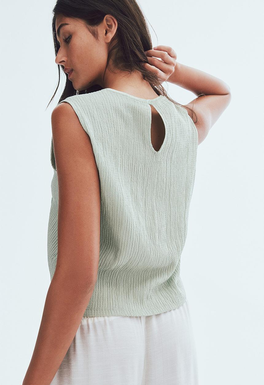 H&M - Crinkled lace-detail blouse - light green 